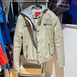 Men's Faux-Leather Detachable-Hood Motorcycle Jacket